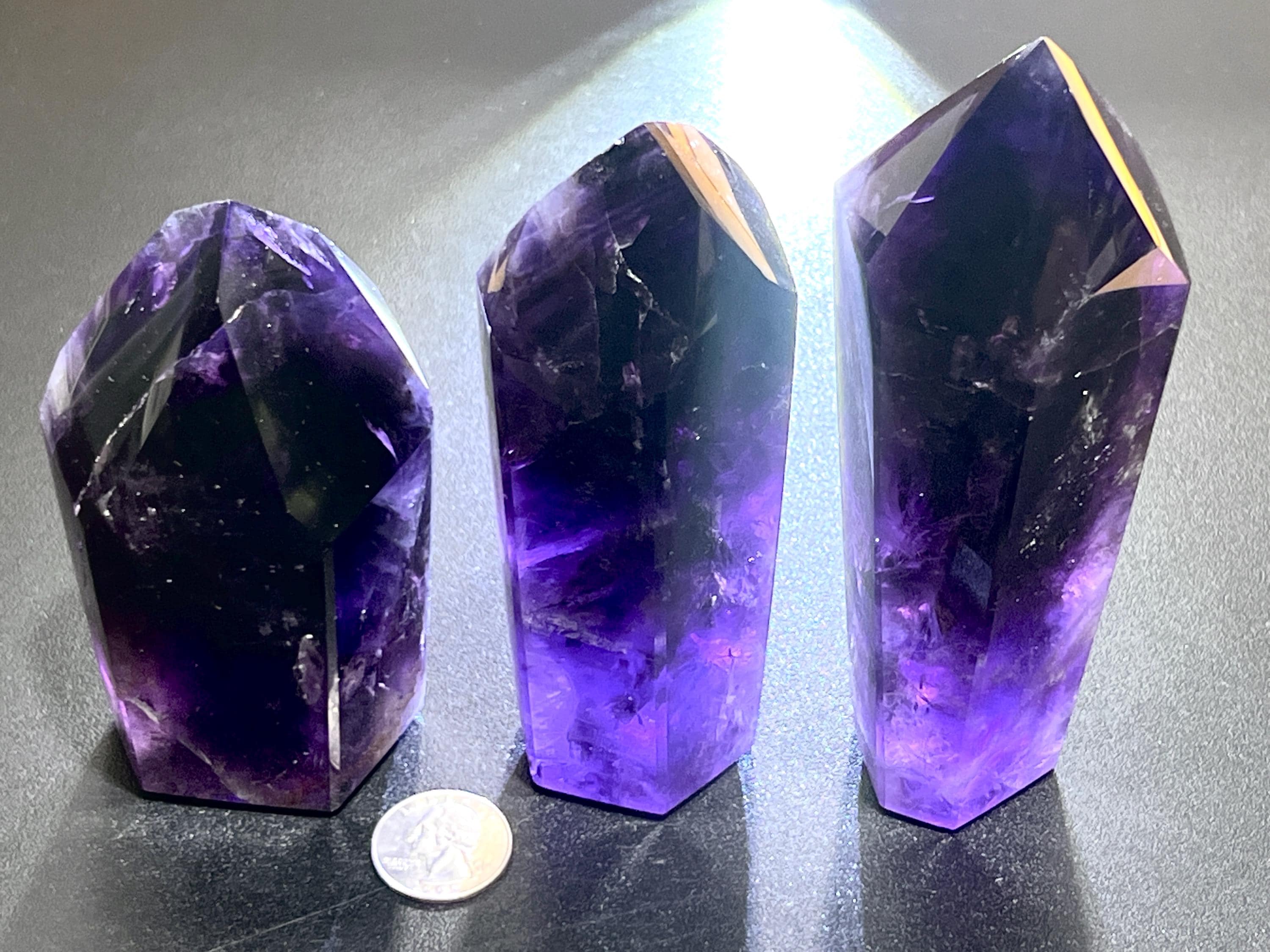 Large Dark Amethyst Crystal Faceted Standing Tower Carving