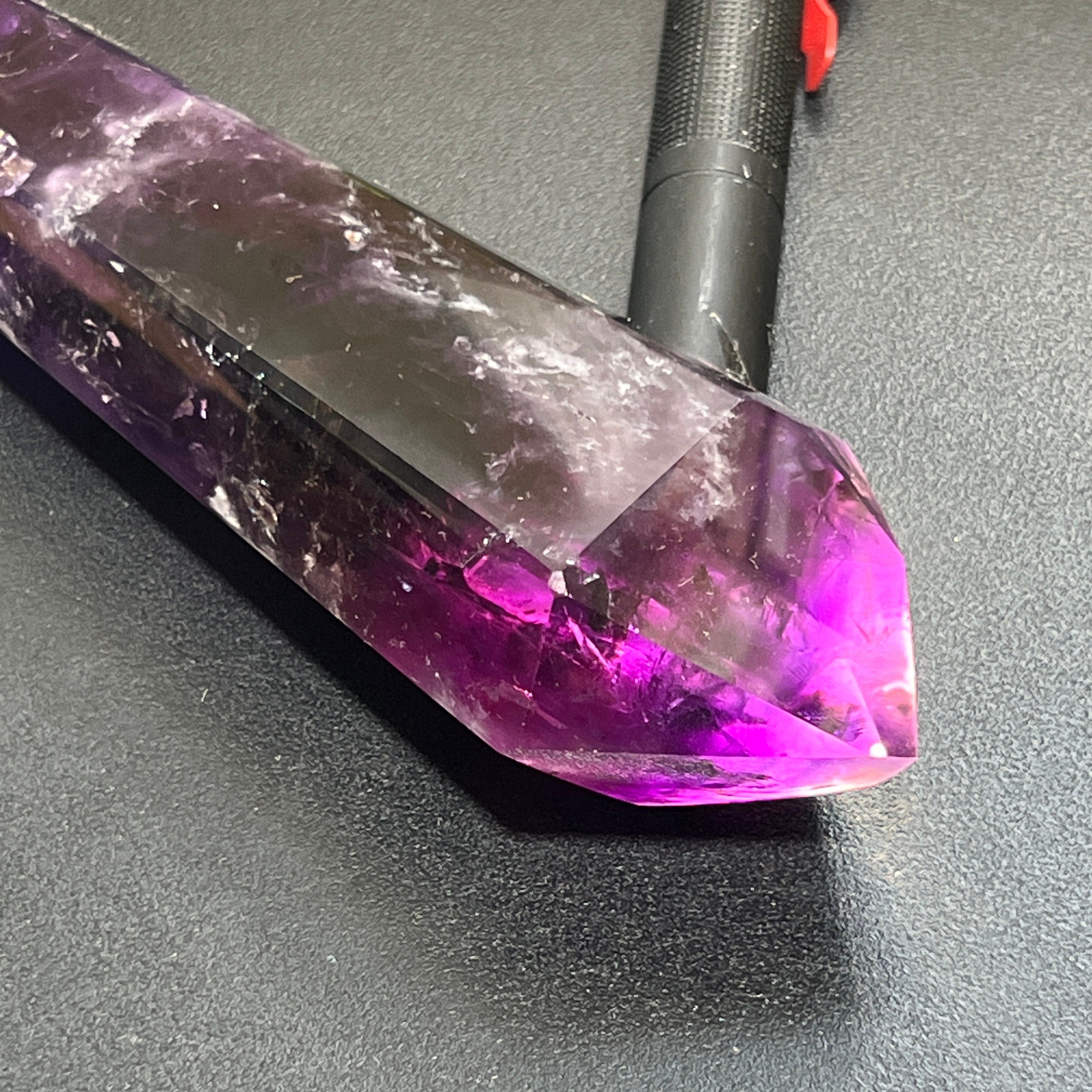 Large Dark Amethyst Crystal Faceted Standing Tower Carving